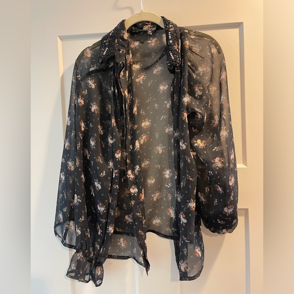 Top shop beaded button up. Ballon sleeves
